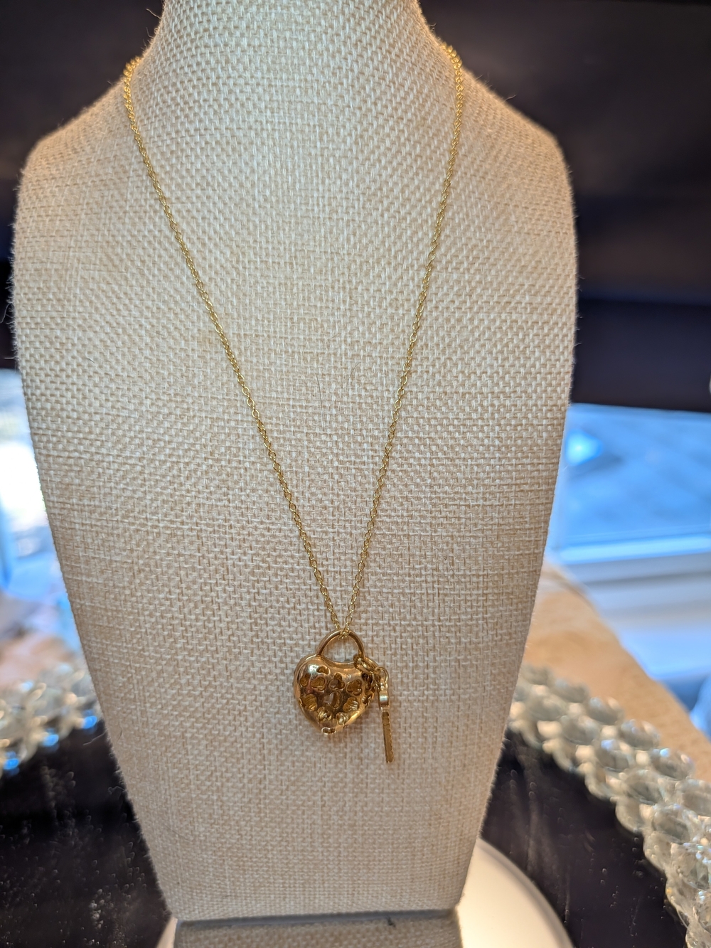 Gold Heart Padlock Necklace with Key Charm